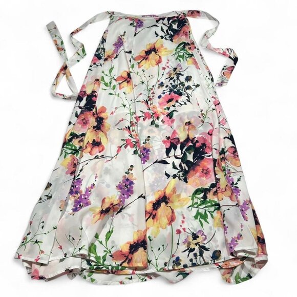 Dresses & Skirts - White Pink Floral Midi Skirt Tie Back Detail Size S Romantic Cottagecore